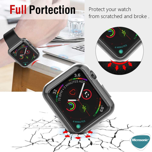 Microsonic Apple Watch SE 3 44mm Kılıf 360 Full Round Soft Silicone Şeffaf