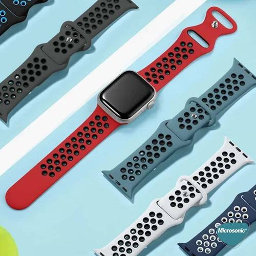 Microsonic Apple Watch SE 3 44mm Kordon Rainbow Band Siyah Gri