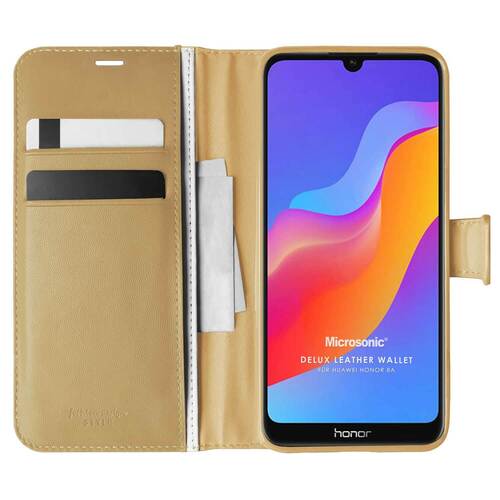 Microsonic Huawei Honor 8A Kılıf Delux Leather Wallet Gold