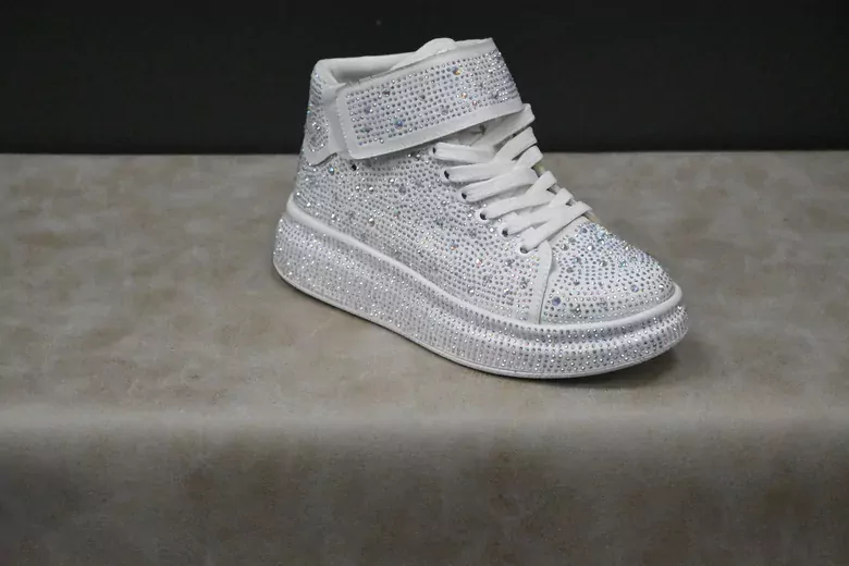 Kadın Taş İşlemeli Bağcıklı+Cırtlı Yarım Bot