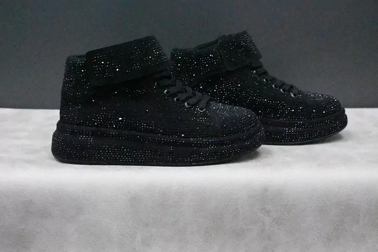 Kadın Taş İşlemeli Bağcıklı+Cırtlı Yarım Bot