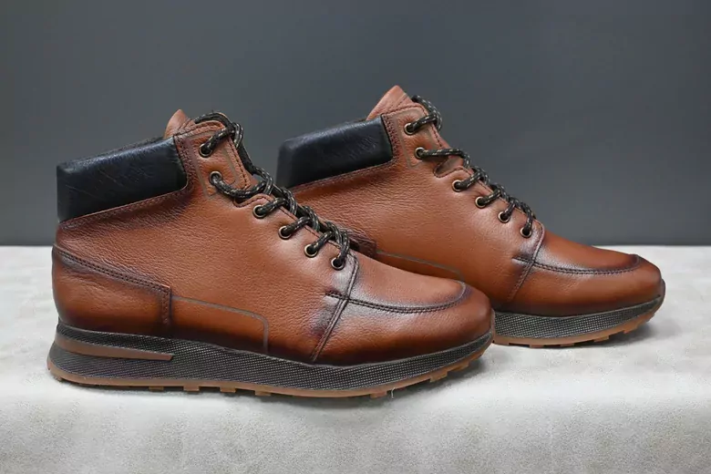 Erkek Deri Bağcıklı Kaymaz Taban Su Geçirmez Bot