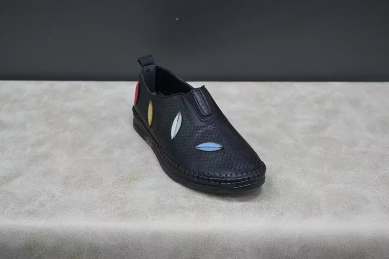 Kadın Deri Memory Foam Taban Yapraklı Babet