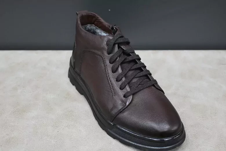 Erkek Deri Kaymaz Taban İçi Kürklü Fermuarlı Bağcıklı Bot