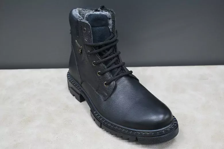 Erkek Deri Kaymaz Taban İçi Kürklü Fermuarlı Bağcıklı Bot