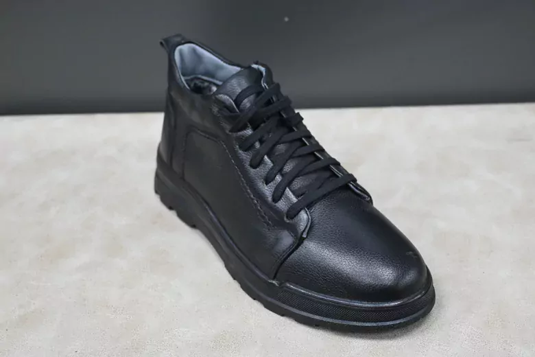 Erkek Deri Kaymaz Taban İçi Kürklü Fermuarlı Bağcıklı Kısa Bot