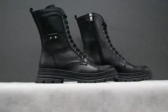 Kadın Deri Bağcıklı Fermuarlı Uzun Bot