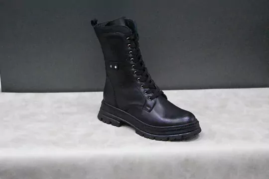 Kadın Deri Bağcıklı Fermuarlı Uzun Bot