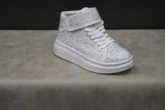 Kadın Taş İşlemeli Bağcıklı+Cırtlı Yarım Bot