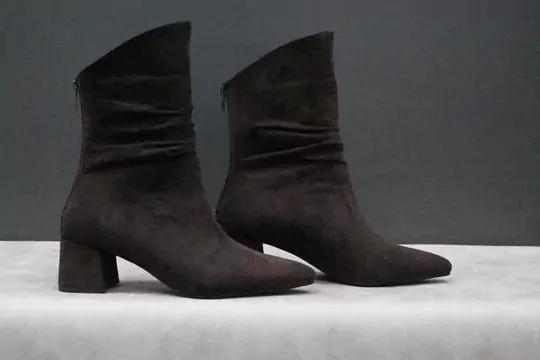 Kadın Süet Körüklü Kısa Topuklu Fermuarlı Çizme