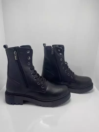 Kadın Kaymaz Taban Bağcıklı Fermuarlı Su Geçirmez Deri Uzun Boğazlı Bot