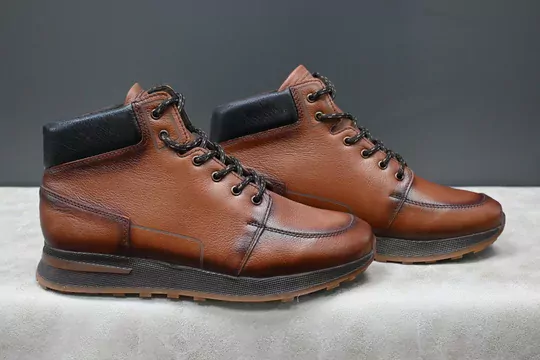 Erkek Deri Bağcıklı Kaymaz Taban Su Geçirmez Bot