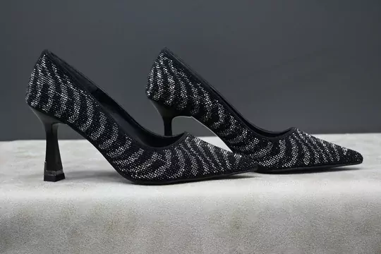 Kadın Taşlı Zebra Desenli Stiletto