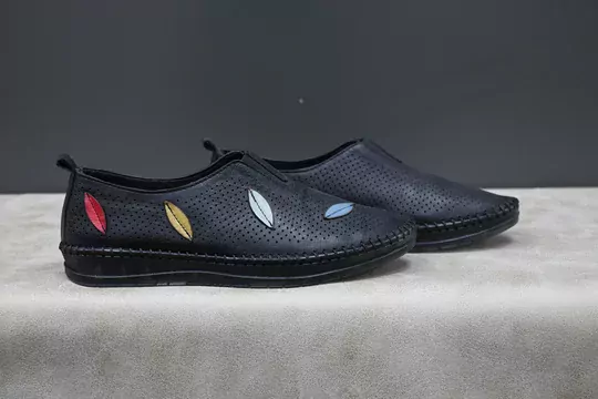 Kadın Deri Memory Foam Taban Yapraklı Babet