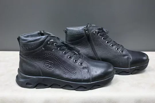 Erkek Kaymaz Taban Deri Fermuarlı Bağcıklı Bot