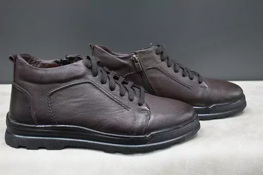 Erkek Deri Kaymaz Taban İçi Kürklü Fermuarlı Bağcıklı Bot