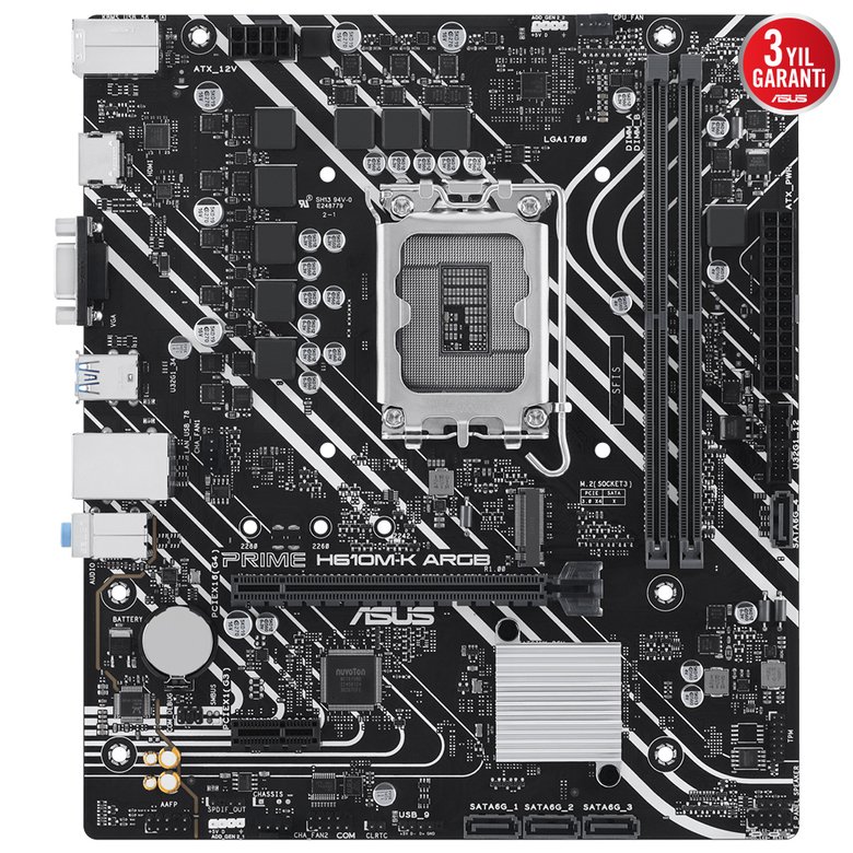 Asus Prıme H610M-K Argb Ddr5 5600Mhz M.2 Hdmı Vga Matx 1700P