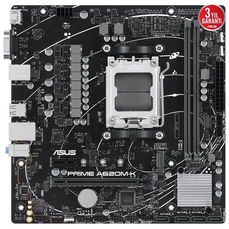 Asus Prıme A620M-K Ddr5 6400+(Oc) Hdmı Vga M.2 Am5