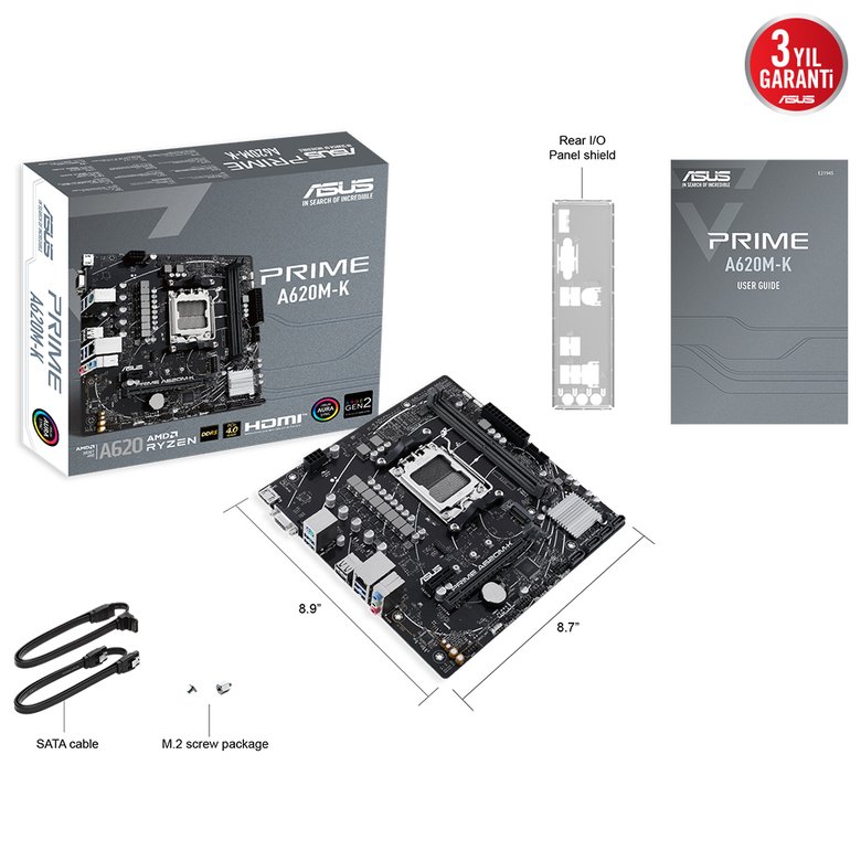Asus Prıme A620M-K Ddr5 6400+(Oc) Hdmı Vga M.2 Am5