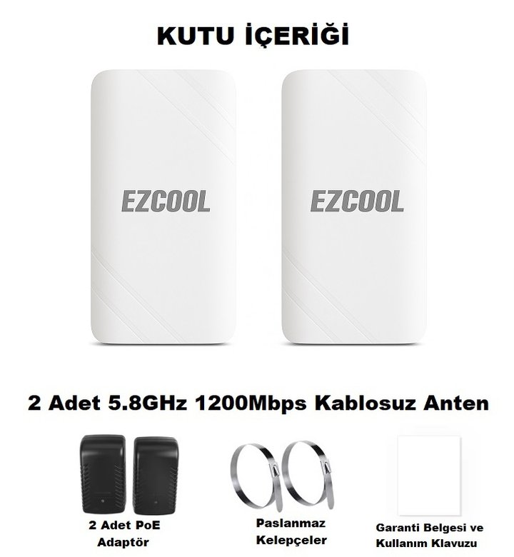 Ezcool Ez-W580An Dış Ortam (5.8Ghz 1200Mbps 1Km) Access Point