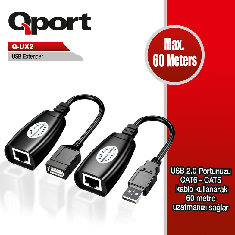 Qport Q-Ux2 60M Usb Extender 2'Li Paket