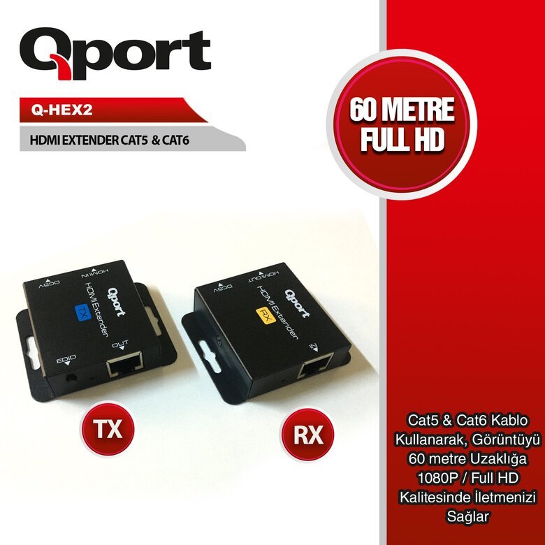 Qport Q-Hex2 Hdmı Extender Cat6 60M 2 Li Paket