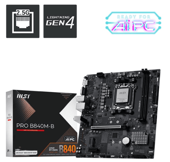 Msı Pro B840M-B Am5 Ddr5 8000Mhz(Oc) Hdmı Vga 2X M.2 Usb 5 Gbs 2.5G Lan Matx