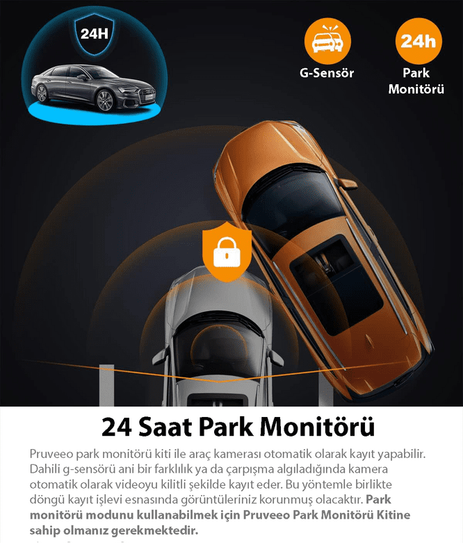 Pruveeo D30 WiFi 4K Arac Kamerası