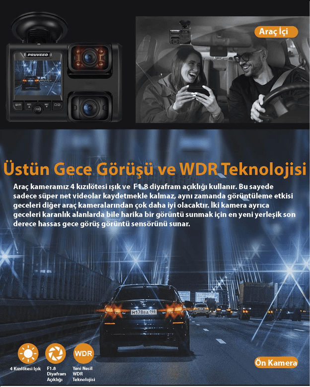 Pruveeo D30 WiFi 4K Arac Kamerası