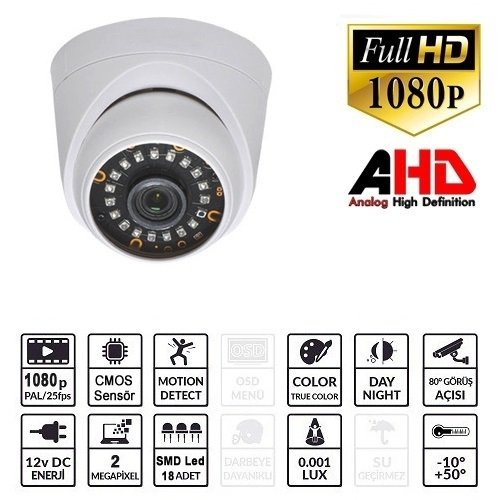 Ezcool Ez-5020Hd 2 Mp 3.6Mm Lens Ahd Dome Kamera