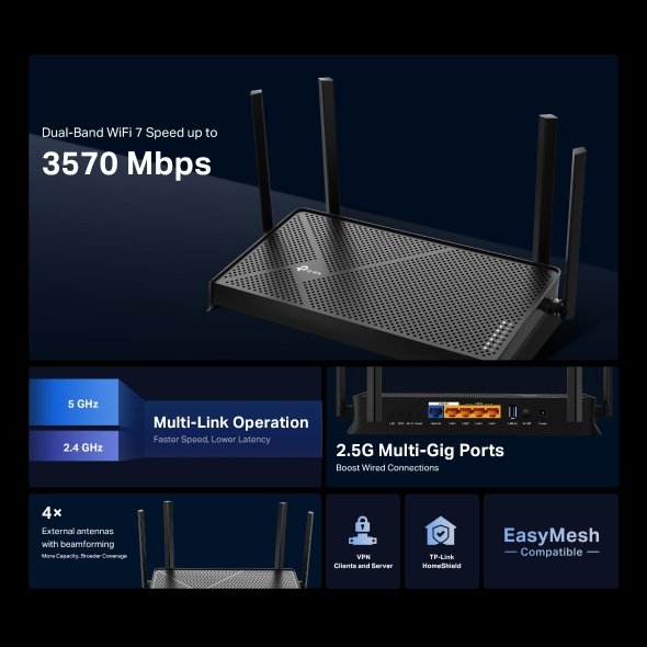 Tp-Lınk Be230 Be3600 Dual-Band WiFi 7 Router