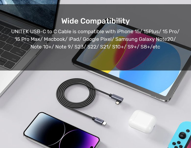 Unıtek Type-C Hızlı Şarj 90D 3Mt 100W(C14123Bk-3M)