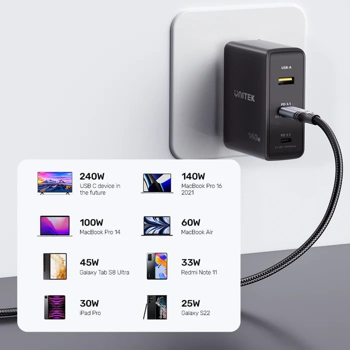 Unıtek Type-C Hızlı Şarj 2Mt 240W (C14110Gy-2M)