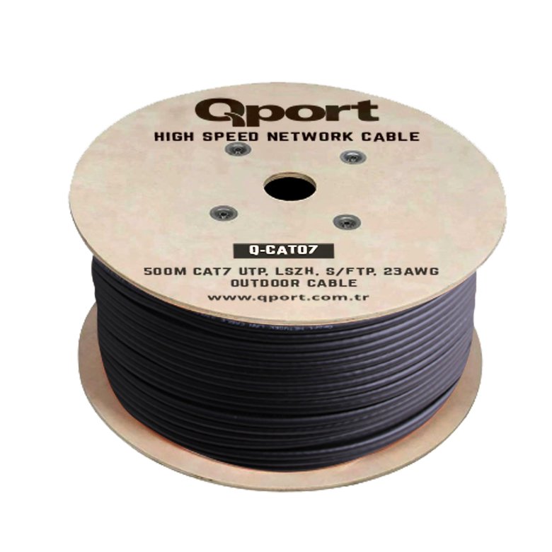 Qport Q-Cato7 500M Cat7 Lsoh S/Ftp Full Bakır 23Awg Siyah Halogen Free Kablo