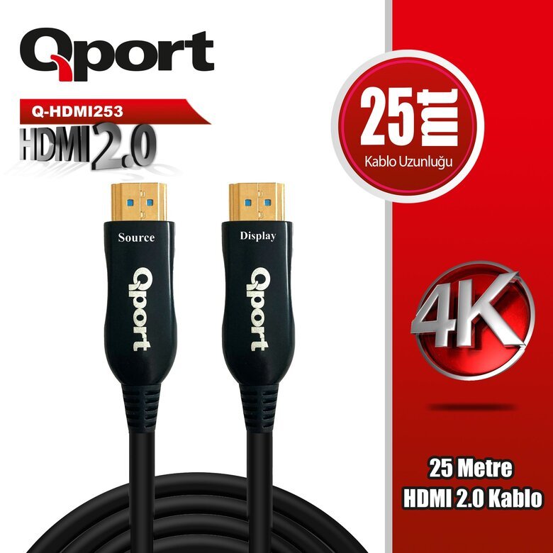 Qport Q-Hdmı253 Hdmı 2.0 V Altın Uçlu Kablo 25 Mt