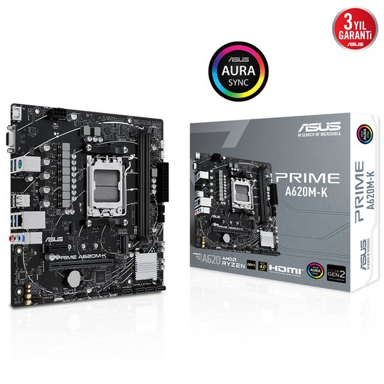Asus Prıme A620M-K Ddr5 6400+(Oc) Hdmı Vga M.2 Am5