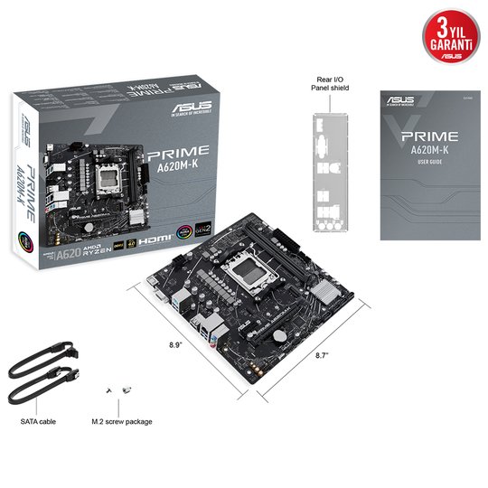 Asus Prıme A620M-K Ddr5 6400+(Oc) Hdmı Vga M.2 Am5