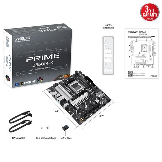 Asus Prıme B850M-K Am5 Ddr5 8400Mhz(Oc) Hdmı Matx Anakart