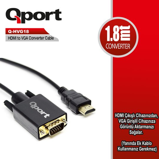 Qport Q-Hvg18 Hdmı To Vga Çevirici Kablo 1.8 Mt