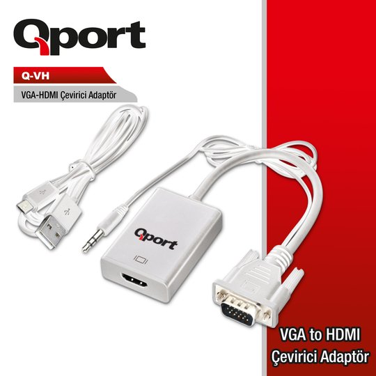 Qport Q-Vh Vga To Hdmı Çevirici + Ses Kablosu