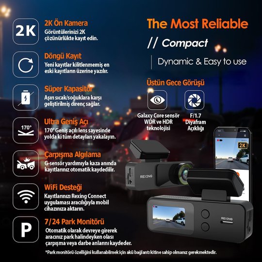 Rexıng V1 Lıte 2K WiFi Arac Kamerası + 32Gb Sd Kar