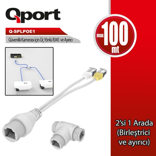 Qport Q-Splpoe1 Poe Splıtter 2In1 Ag Konnektoru +