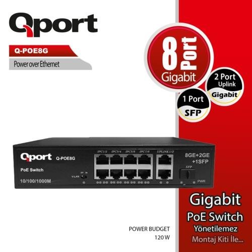 Qport Q-Poe8G 8 Port Gıgabıt + 2 Port Gıgabıt Uplı