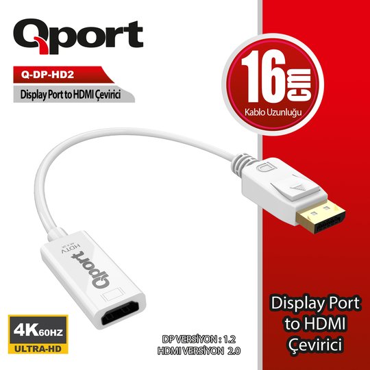 Qport Q-Dp-Hd2 Dısplay Portundan Hdmı Cevırıcı 4K 60Hz