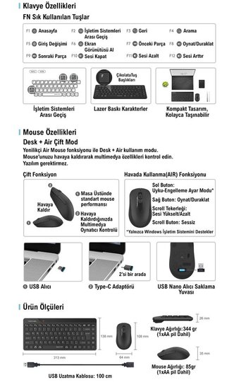 A4 Tech Fg2200 Aır2 2.4 Siyah Qmini Fn-Mm Kablosuz Sessiz Set