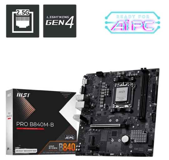 Msı Pro B840M-B Am5 Ddr5 8000Mhz(Oc) Hdmı Vga 2X M.2 Usb 5 Gbs 2.5G Lan Matx