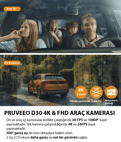 Pruveeo D30 WiFi 4K Arac Kamerası