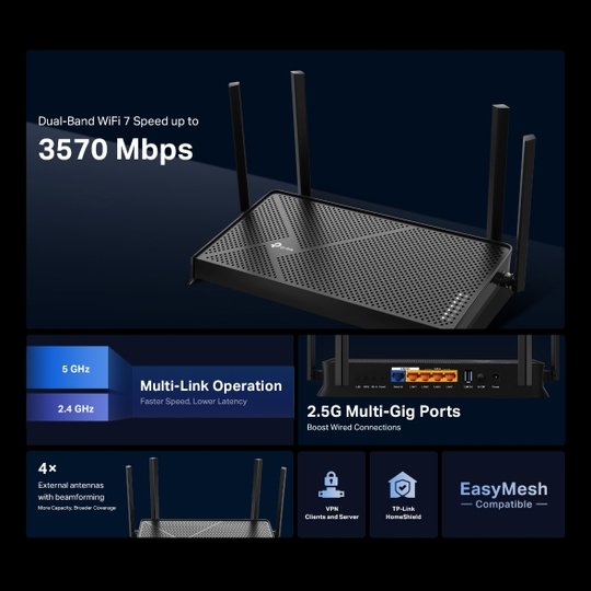 Tp-Lınk Be230 Be3600 Dual-Band WiFi 7 Router