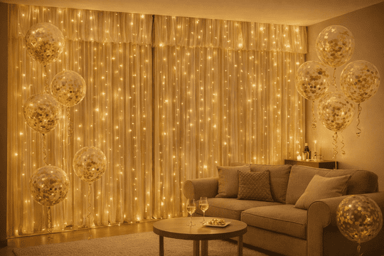 Parti Malzemeleri Doğum günü, Sevgililer Günü Özel Gün Hazırlık Seti, Perde Ledi 3x3 Metre + Parti Şeffaf Balon