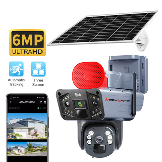 Solar Panelli, Güneş Enerjili, SIM Kartlı 4G, 6MP Çift Lensli PTZ Güvenlik Kamerası – Hareket Algıla